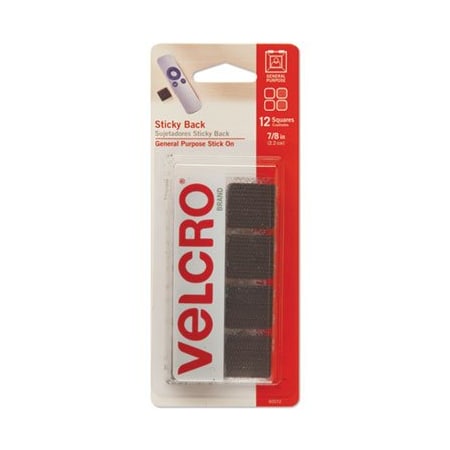 Velcro Brand Velcro, STICKY-BACK FASTENERS, REMOVABLE ADHESIVE, 0.88in X 0.88in, BLACK, 12PK 90072